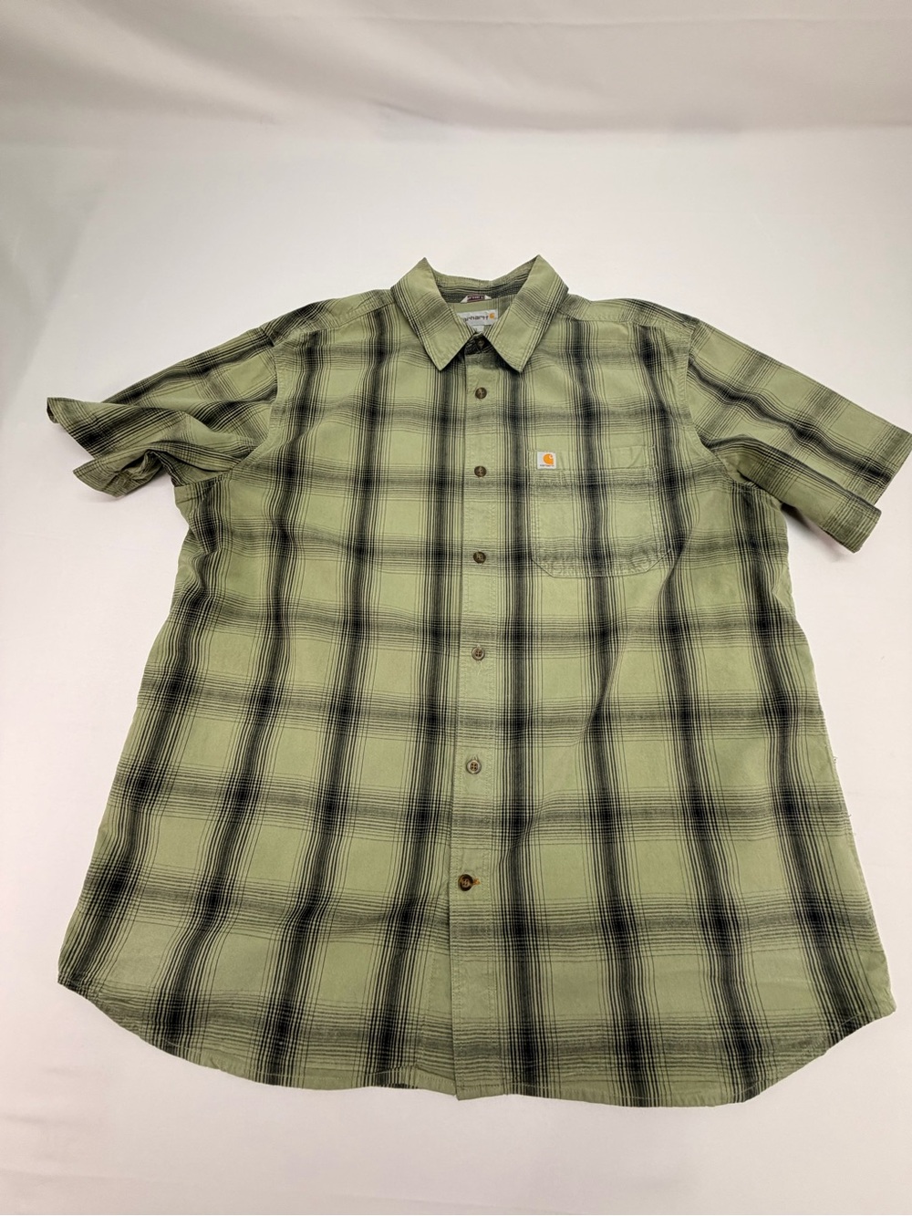 Carhartt 103551 Mens XL Relaxed Fit Plaid Short Sleeve Shirt Green Cotton